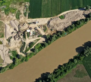 aerial view of river sand and gravel exploitation 2025 03 08 14 48 04 utc